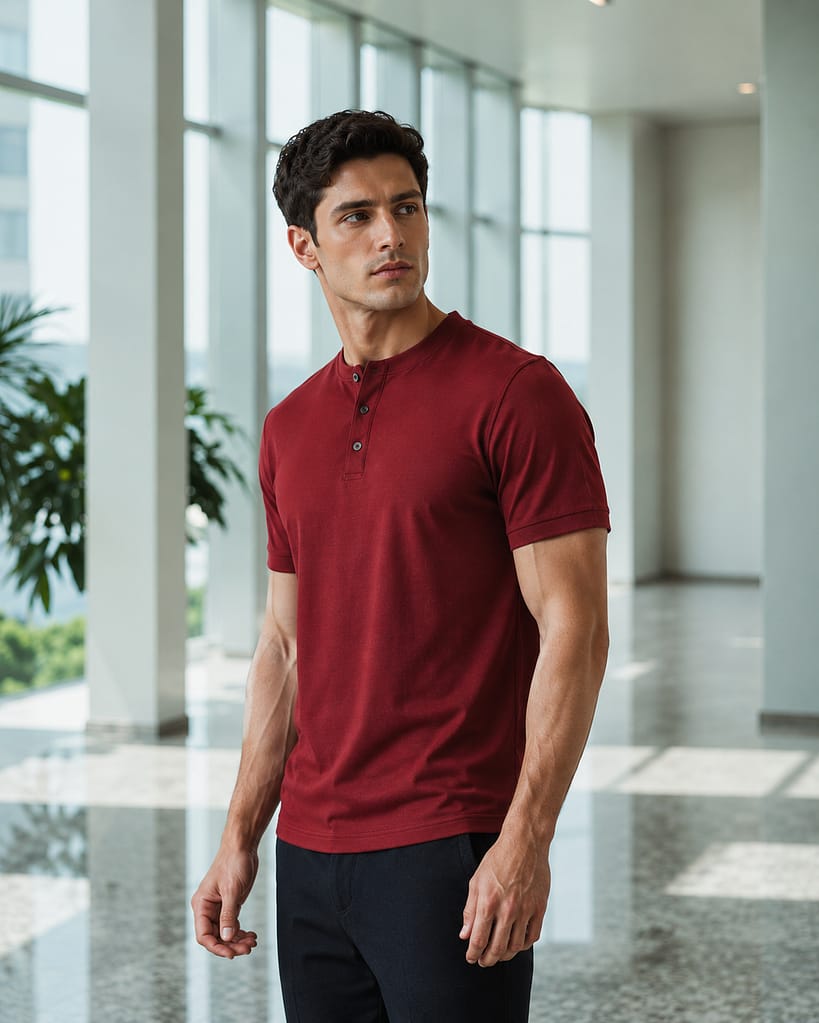 men badger premium burgundy henley t shirt